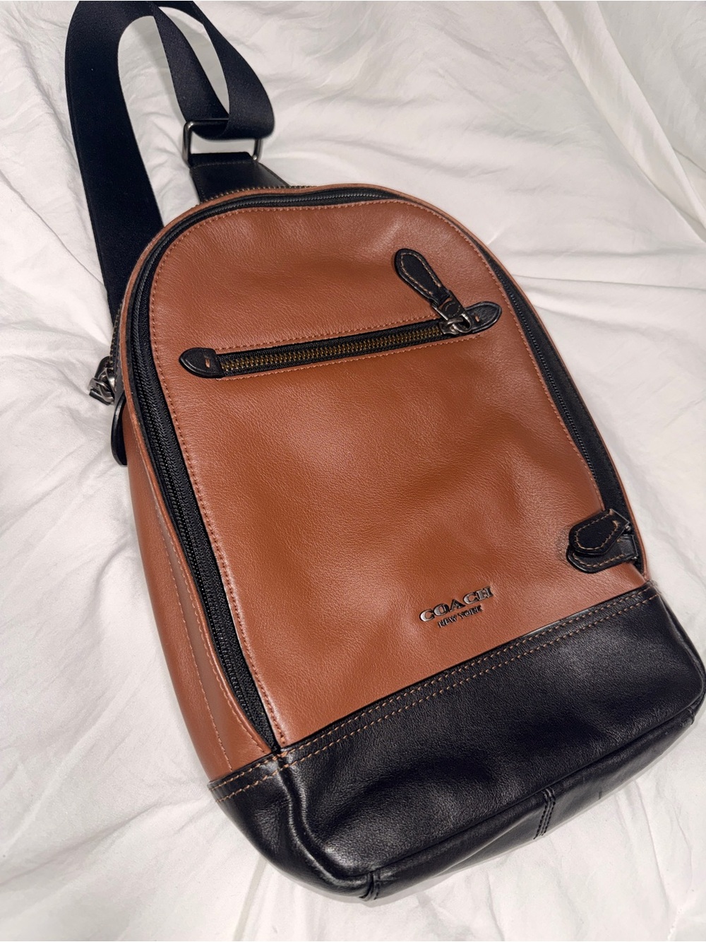 Coach Brown and Black Leather Crossbody Sling Bag